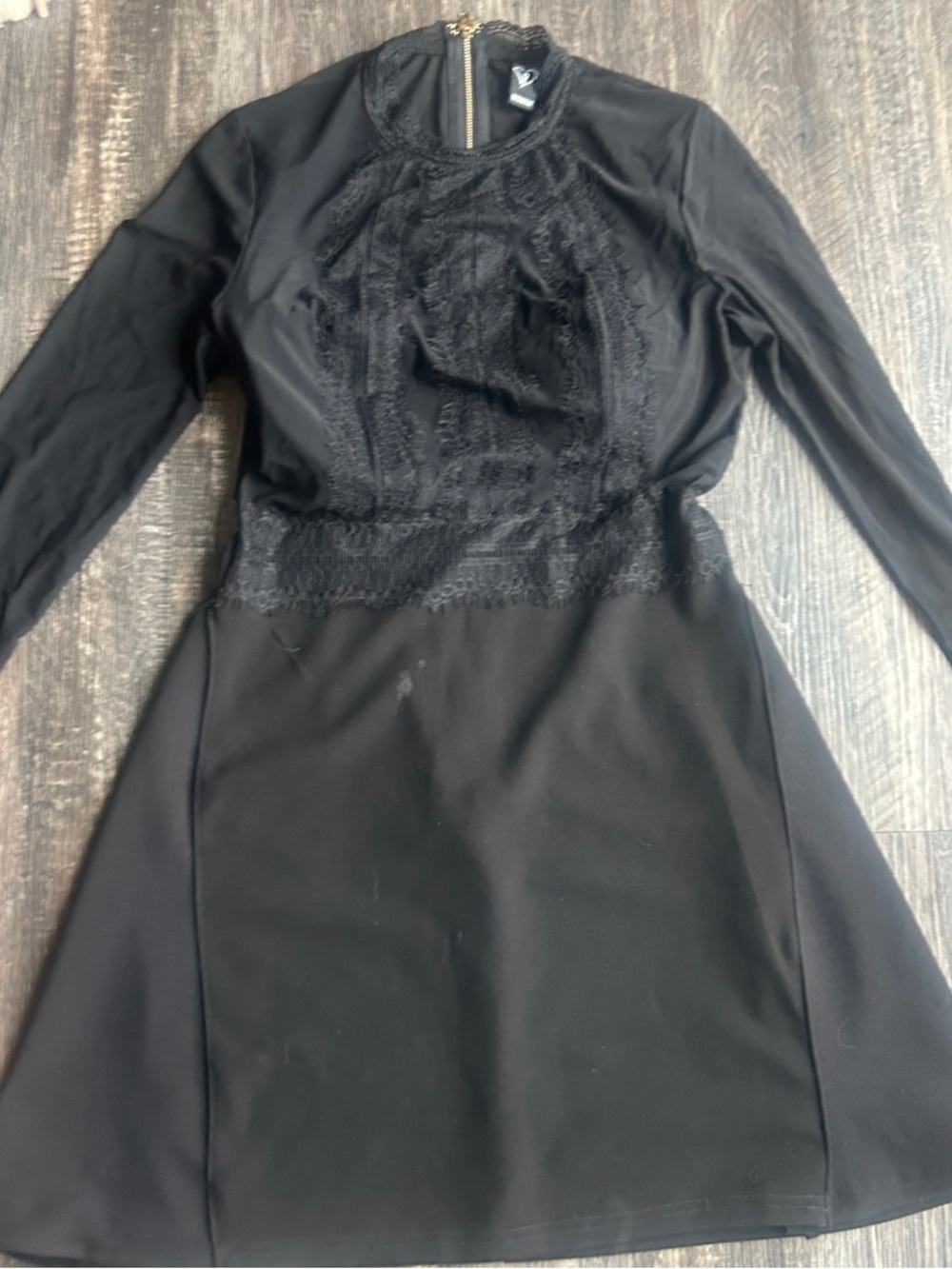 Windsor Black Long-Sleeve Lace-Panel A-Line Dress